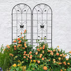 4 Pack Metal Garden Trellis with Butterfly Decoration and Powder Coated Iron, Extendable Design Rustproof Climbing Plant Support, Black