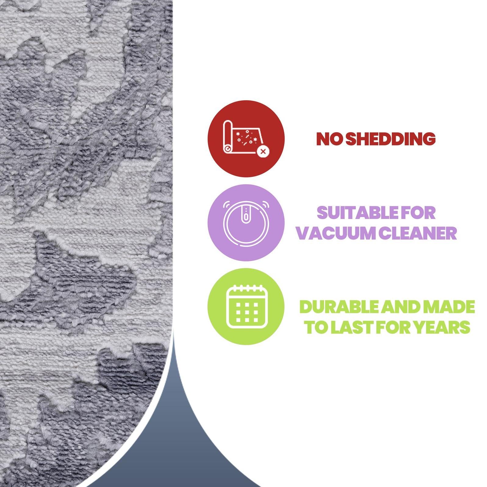 Naar 5x7 Stain-Resistant Area Rug with Cotton Backing, Non-Shedding Design, Kid and Pet-Friendly Carpet, 90" L x 63" W x 0.35" H, Gray