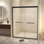 Double Sliding Shower Door with Explosion-Proof Safety Film and Stainless Steel Handle, Panel for Bathroom, 48" L x 0.5" W x 72" H, Matt Black