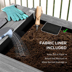 Wood Raised Garden Box, Elevated Garden Bed with Side Table, Bottom Shelf, Bed Liners and Drainage Holes, Gray