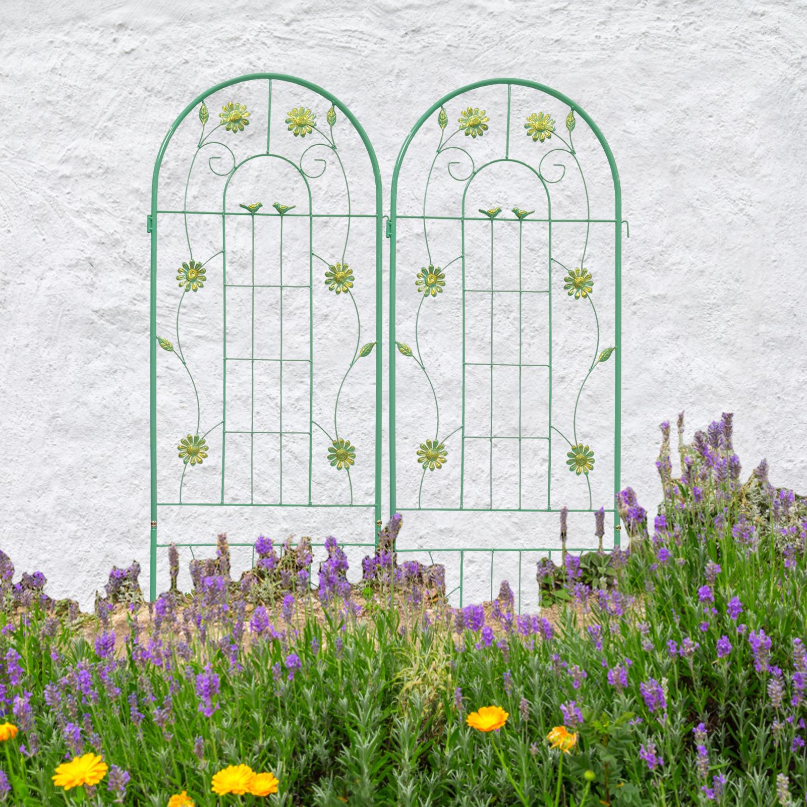 2 Pack Metal Garden Trellis for Outdoor Decor, Rustproof Climbing Plant Support, Easy Assembly, Green
