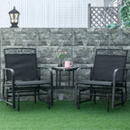 Outdoor Glider Chairs with Coffee Table, Patio 2-Seat Rocking Chair Swing with Breathable Sling for Backyard, Black