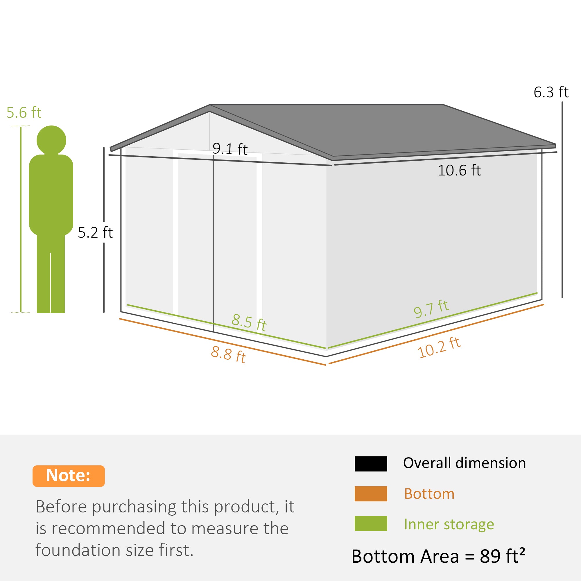 11' x 9' Outdoor Storage Shed, Garden Tool Metal Shed with Foundation Kit, Double Lockable Door, Air Vents and Sloping Roof, for Backyard, Patio, Lawn, Dark Gray