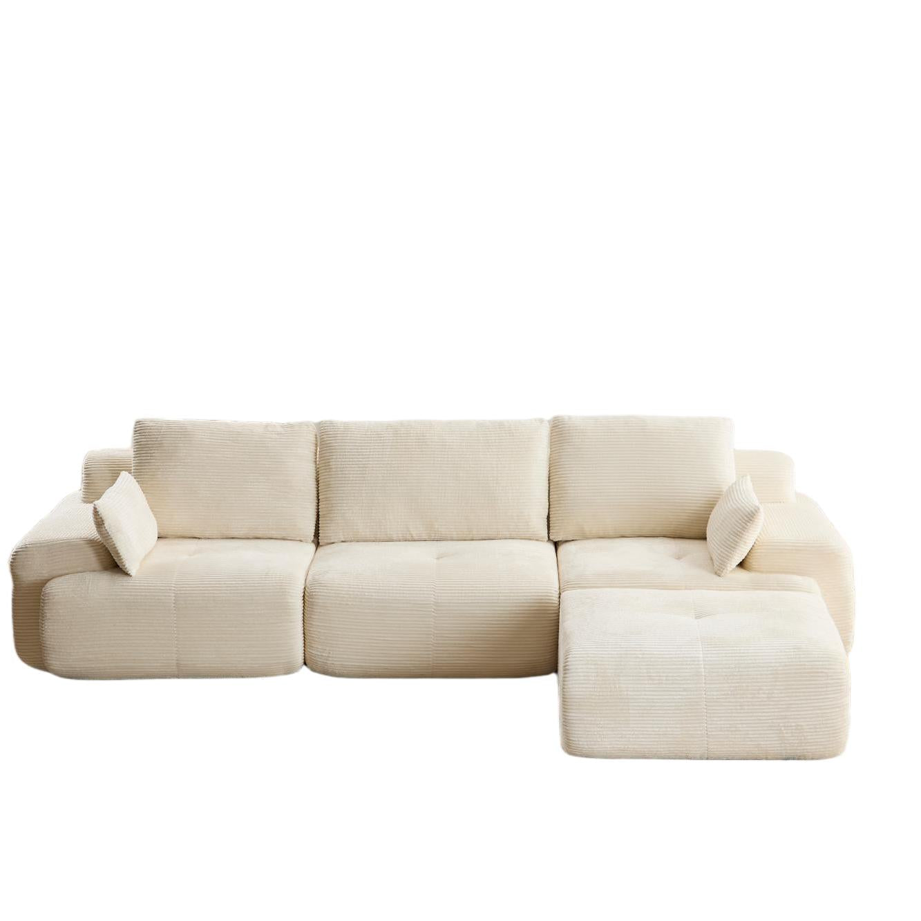 Compressed Sofa Modern Memory Foam Sectional, Pet-Friendly Corduroy Couch, Extra Deep Loveseat for Living Room, 120" L x 71" W x 28.5" H, Beige
