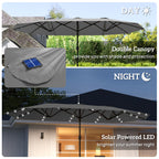 Garden Parasol 14.4ft Double-Sided Sun Umbrella with Base, Patio Parasol with LED Solar Lights, Gray