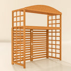 Outdoor Air Conditioner Fence Privacy Screen, Wood AC Fence Potting Table with Shelves for Patio, Light Brown