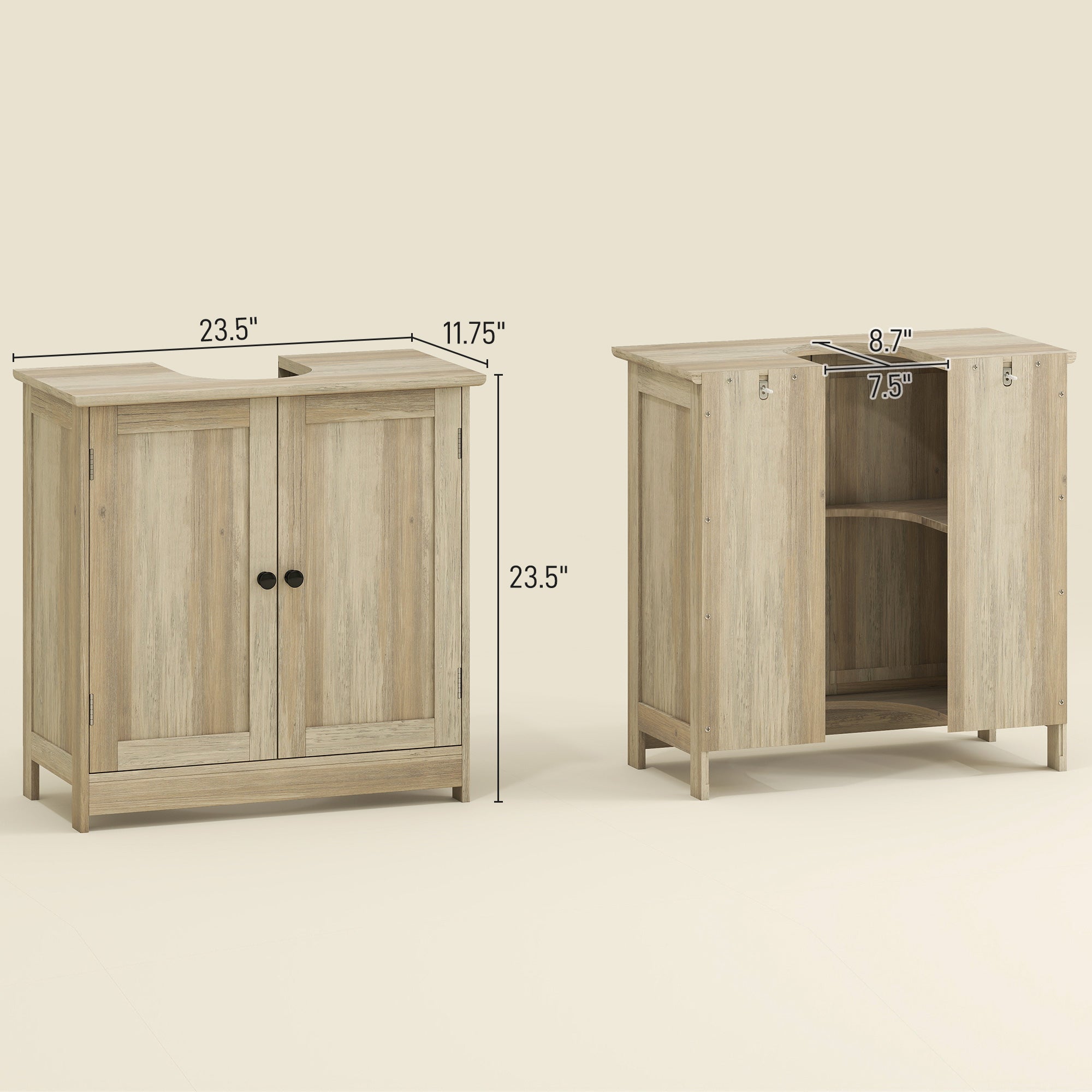 Bathroom Vanity Cabinet, Under Sink Bathroom Cabinet with 2 Doors and Adjustable Shelf, Weathered Gray Oak