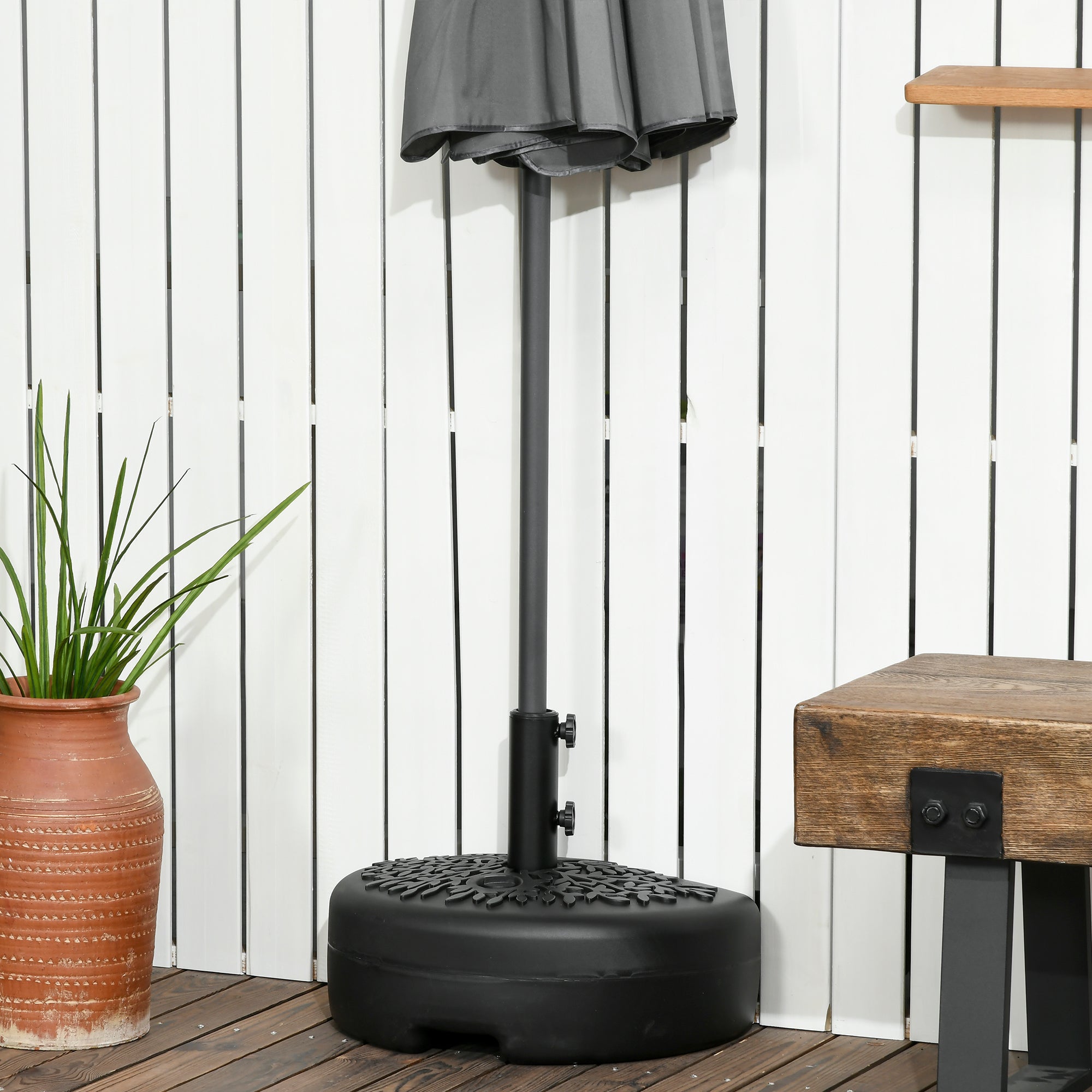 Half Round Umbrella Base, Sand or Water Filled Half Patio Umbrella Stand Holder for Lawn, Deck, Backyard and Garden, 40lb Capacity Water or 46lb Capacity Sand, Fit 1.5"or 2" Pole, Black