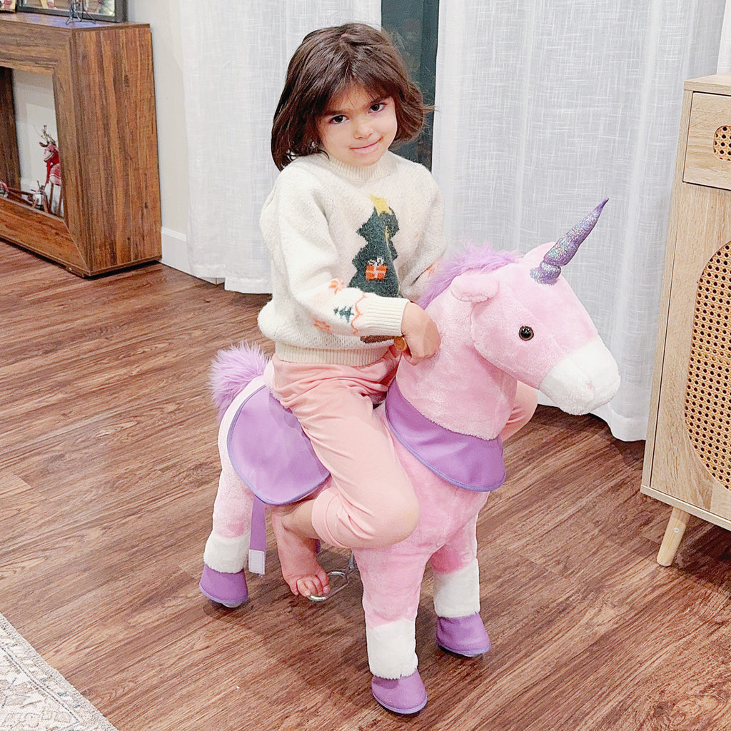 Ride On Real Walking Unicorn with Sparkly Horn, Soft Plush Ride On Rocking Horse Bearing 176lbs, Imaginative Interactive Toy for Kids, Unicorn Gifts