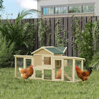 Wooden Chicken Coop ith Nesting Box, Double Runs, Removable Tray, Ramp, for Garden Backyard