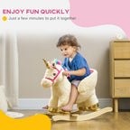 Kids Rocking Horse, Unicorn with Realistic Sound, Safety Belt & Wooden Base for 18-36 Months