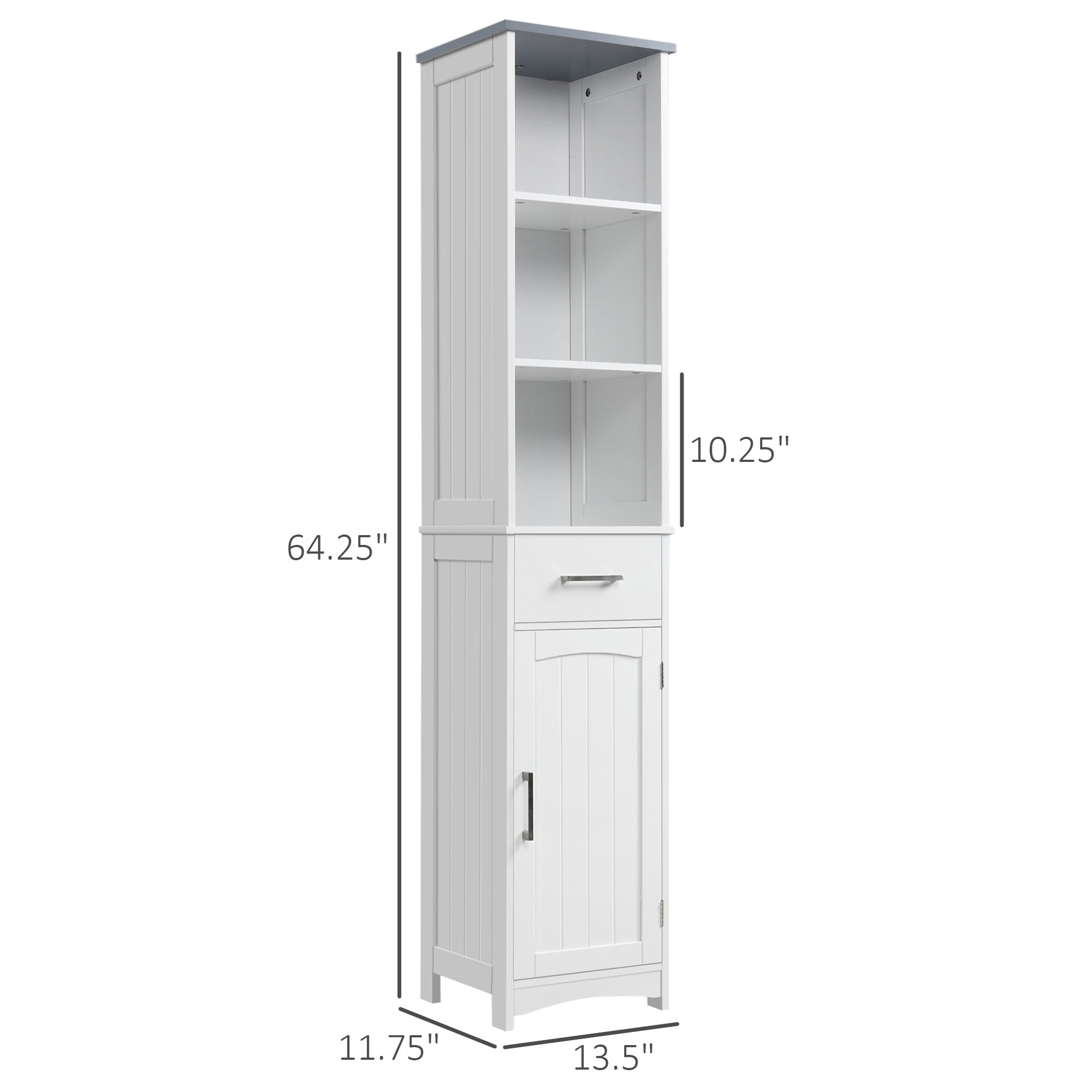 Tall Bathroom Storage Cabinet, Narrow Bathroom Cabinet with 3 Tier Shelving, Drawer and Adjustable Shelves, Slim Freestanding Linen Tower, White