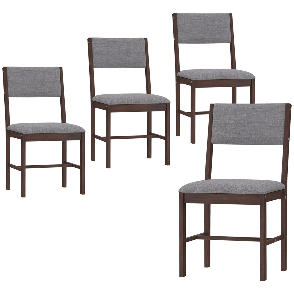 Modern Dining Chairs Set of 4, Linen Fabric Kitchen Chairs with Rubberwood Legs for Dining Room, Living Room, Gray