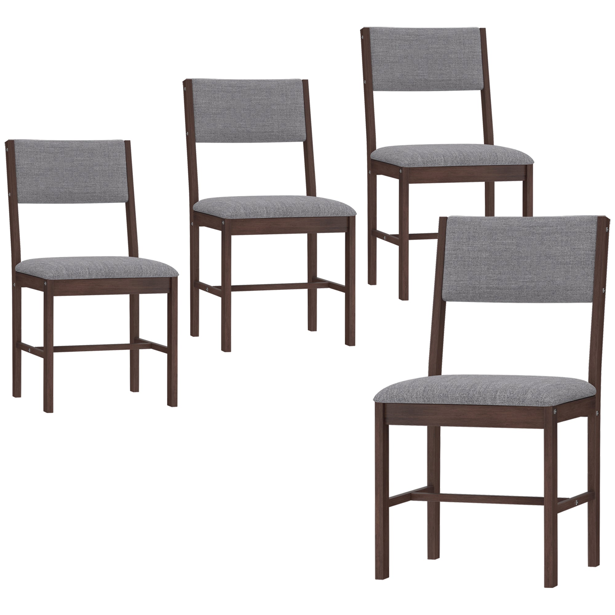 Modern Dining Chairs Set of 4, Linen Fabric Kitchen Chairs with Rubberwood Legs for Dining Room, Living Room, Gray