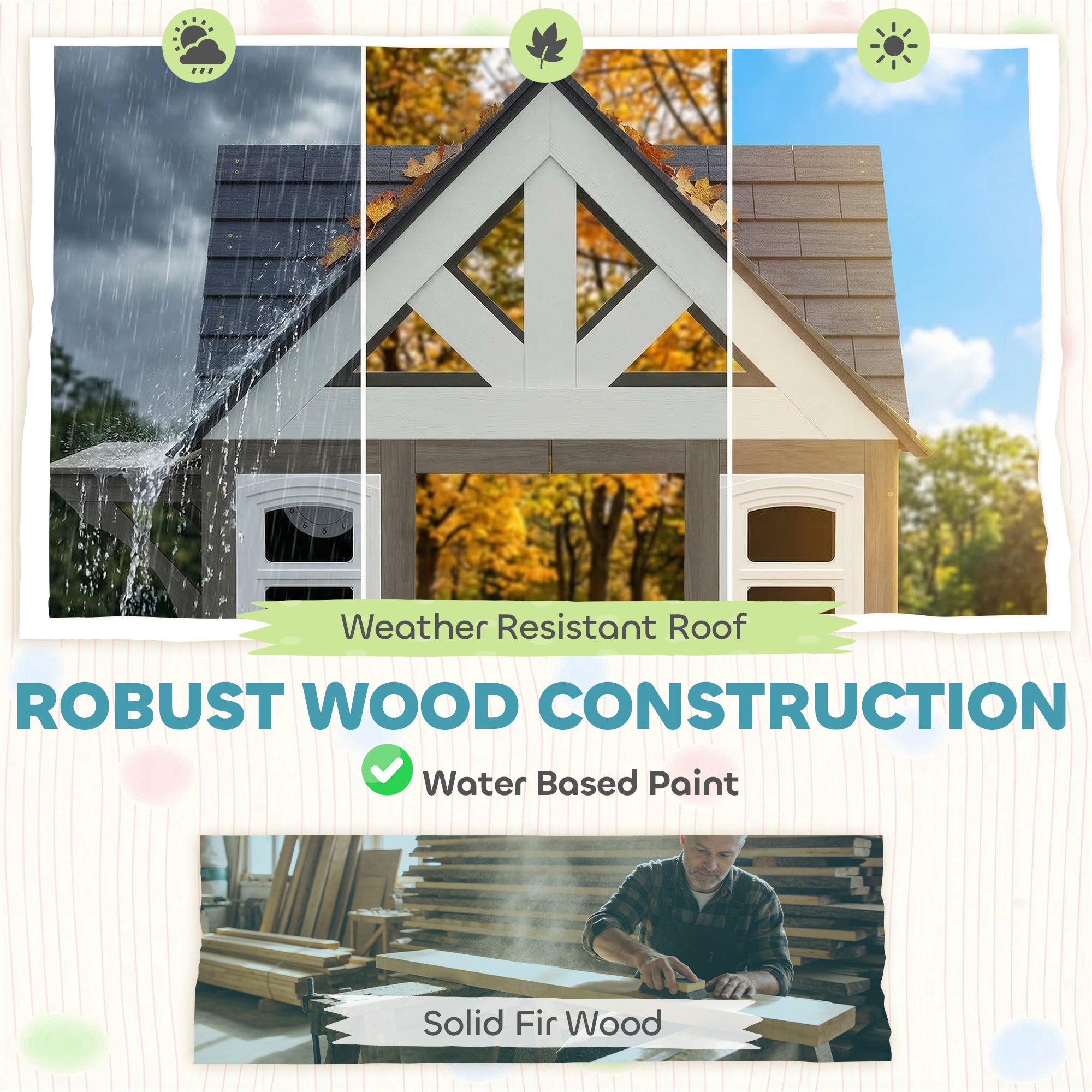 Outdoor Playhouse, Wooden Kids Playhouse with Dog Door, Flower Box, Cookware & Window for Garden Ages 2+, Gray