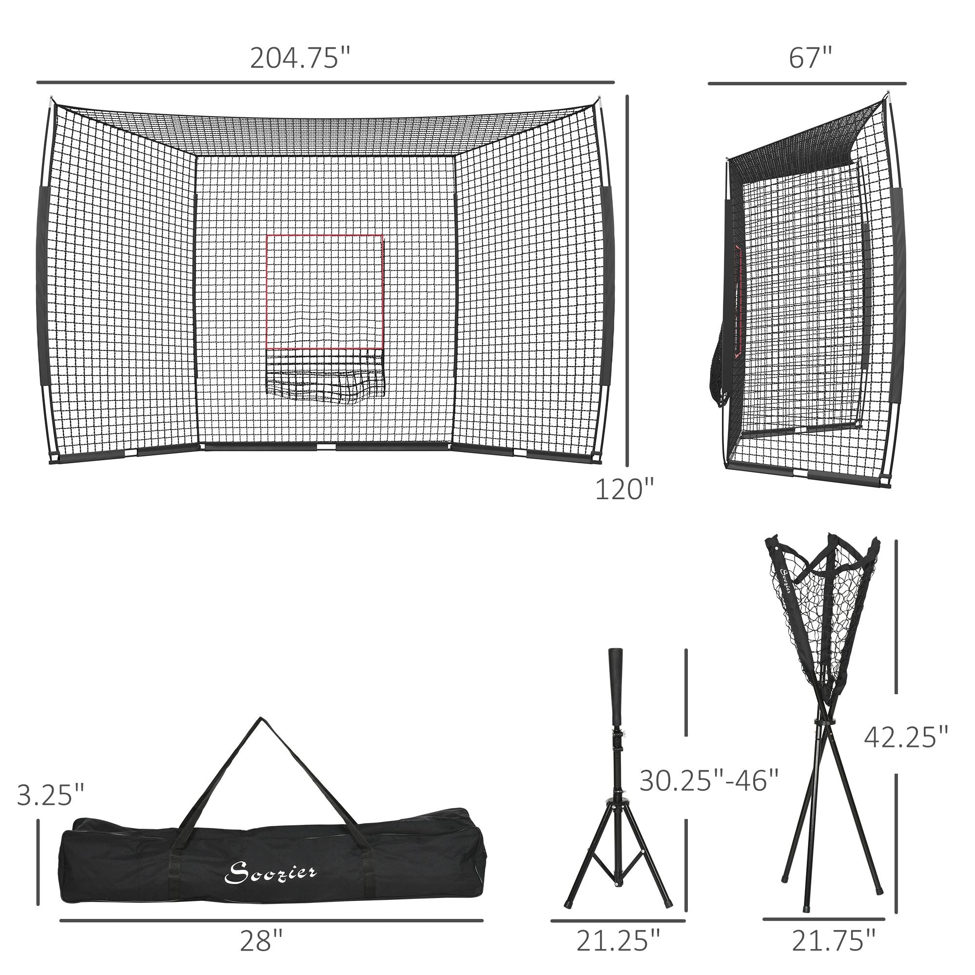 Softball and Baseball Net with Strike Zone, Tee, Caddy, and Portable Carry Bag for Pitching and Hitting Training