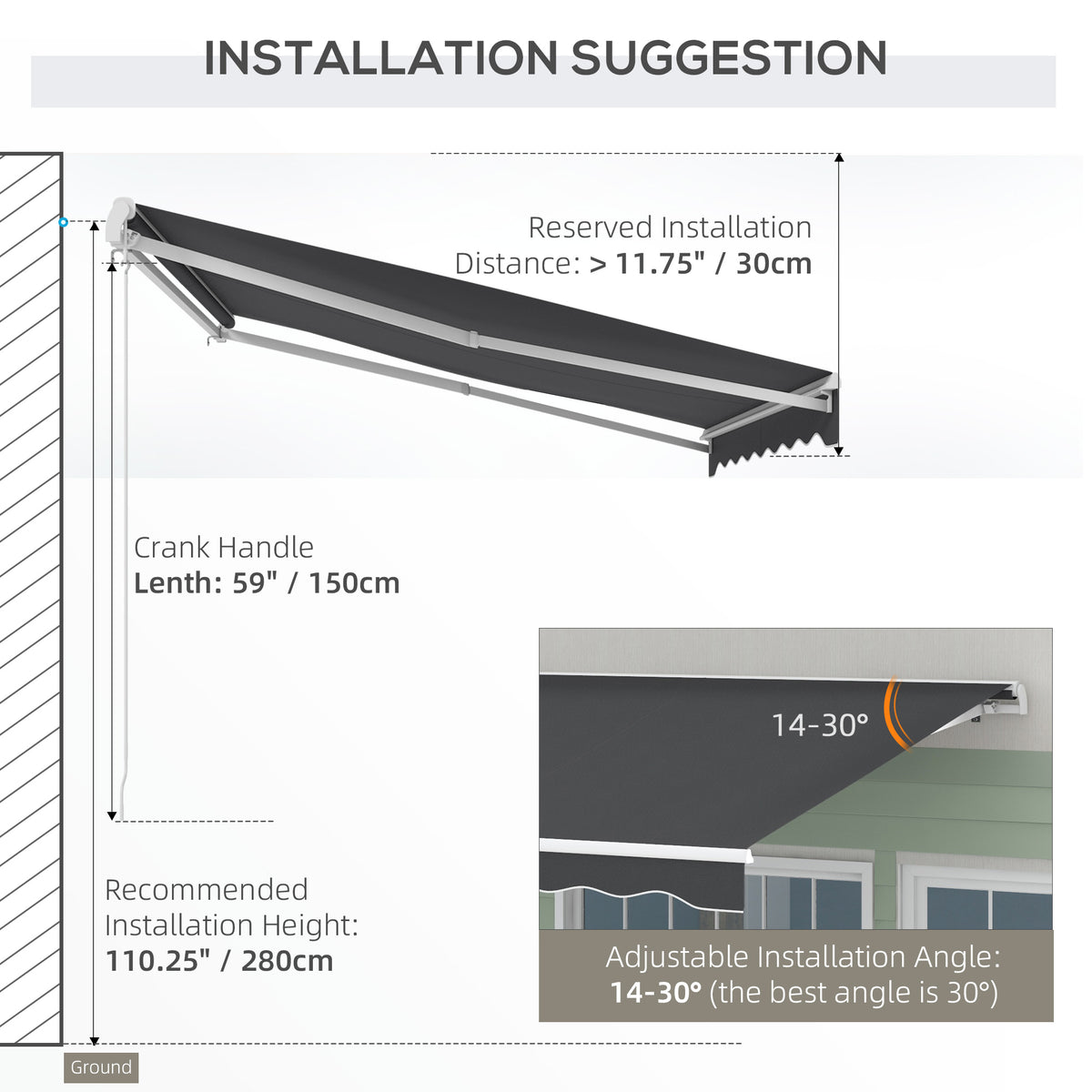 10' x 8' Electric Retractable Awning, Sun Shade Shelter，Remote Controller and Crank Handle for Deck, Balcony, Yard,