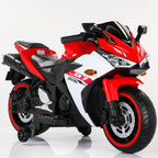 12V Kids Electric Ride-On Motorcycle with Training Wheels and Headlight, Motorbike with MP3 and Light-Up Wheels, 46" L x 20" W x 26" H, Red