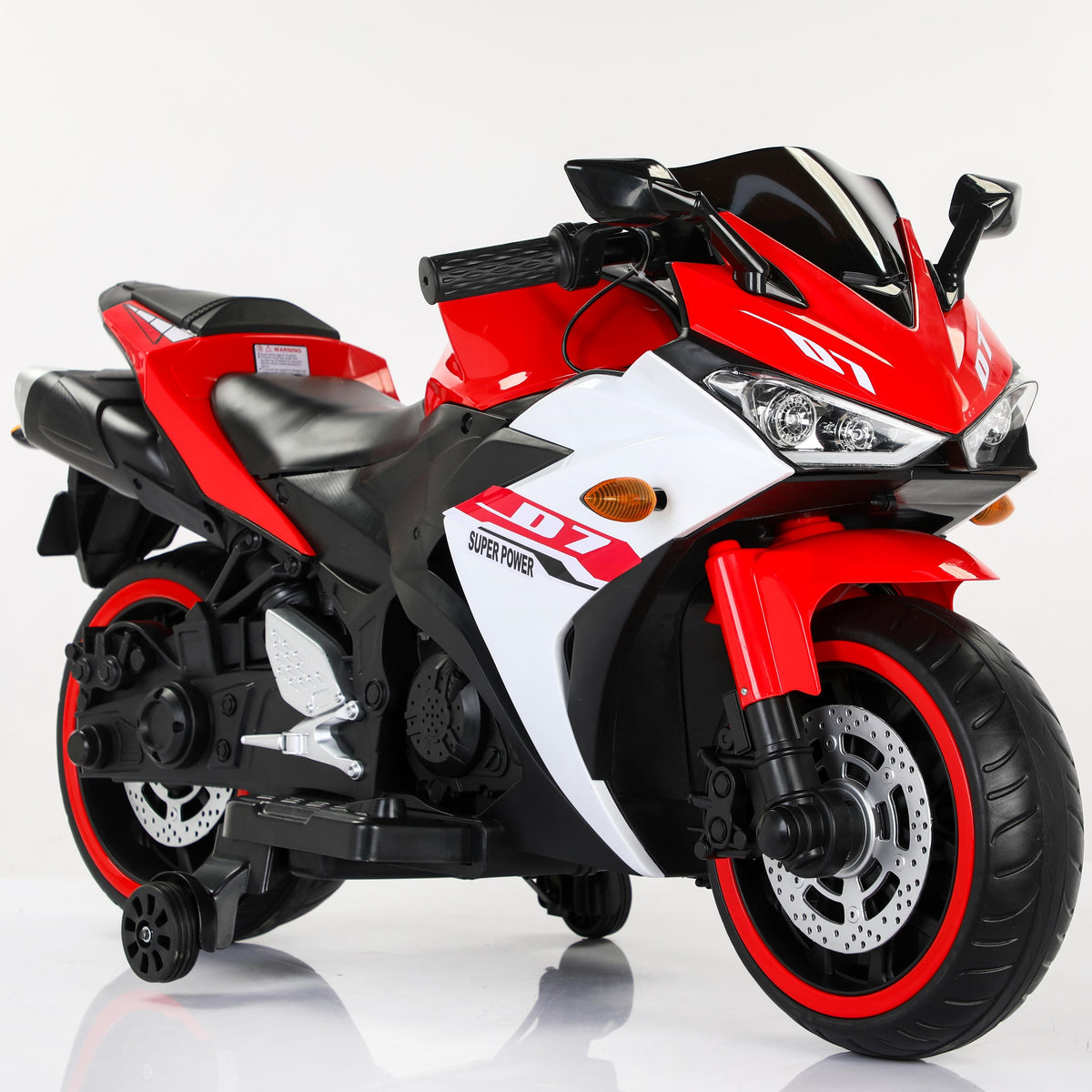 12V Kids Electric Ride-On Motorcycle with Training Wheels and Headlight, Motorbike with MP3 and Light-Up Wheels, 46" L x 20" W x 26" H, Red