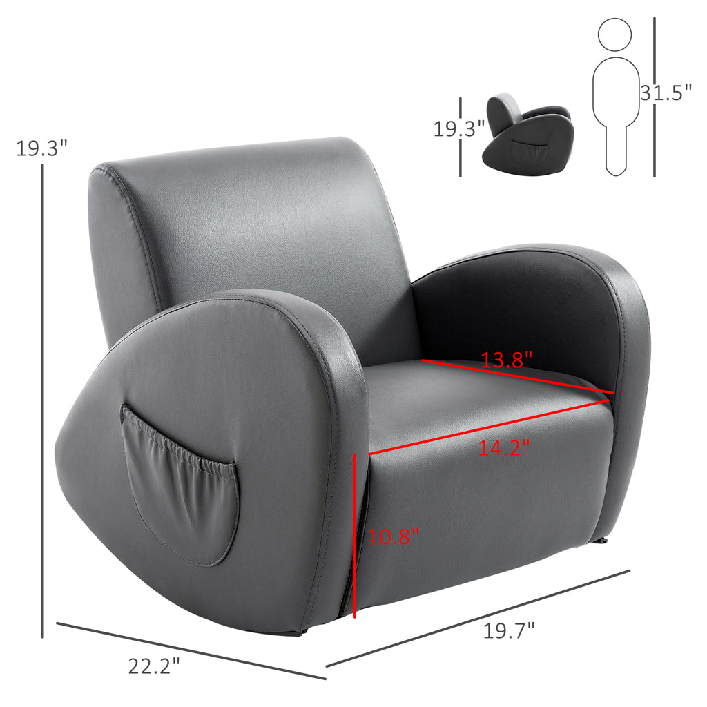 Kids Sofa Rocking Chair with Side Pocket, PU Leather Toddler Armchair for Children Grey
