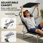 Outdoor Pool Chaise Lounge Chair, Folding Tanning Chair with Sun Shade, Black