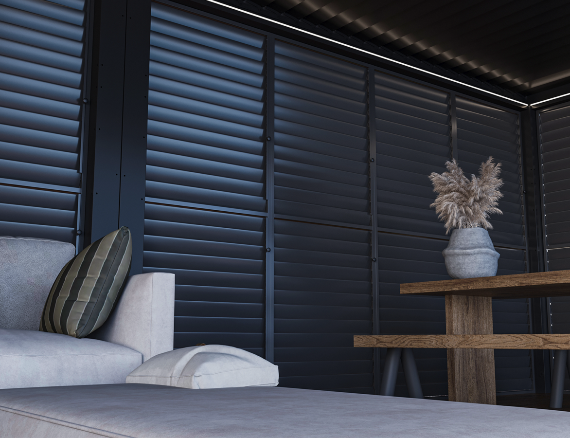 Privacy Shutter Walls Adjustable All-Aluminum Shutters 20' Side White - Pergola Privacy & Shade