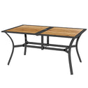 Rectangular Patio Table with Umbrella Hole, Faux Wood Rectangle Outdoor Dining Table for 6 People for Garden, Brown