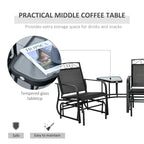 Outdoor Glider Chairs with Coffee Table, Patio 2-Seat Rocking Chair Swing with Breathable Sling for Backyard, Black