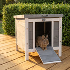 Small Wooden Rabbit Hutch Bunny Cage Guinea Pig Cage Duck House Dog House with Openable & Waterproof Roof, for Rabbits, Chickens, Ducks, Gray