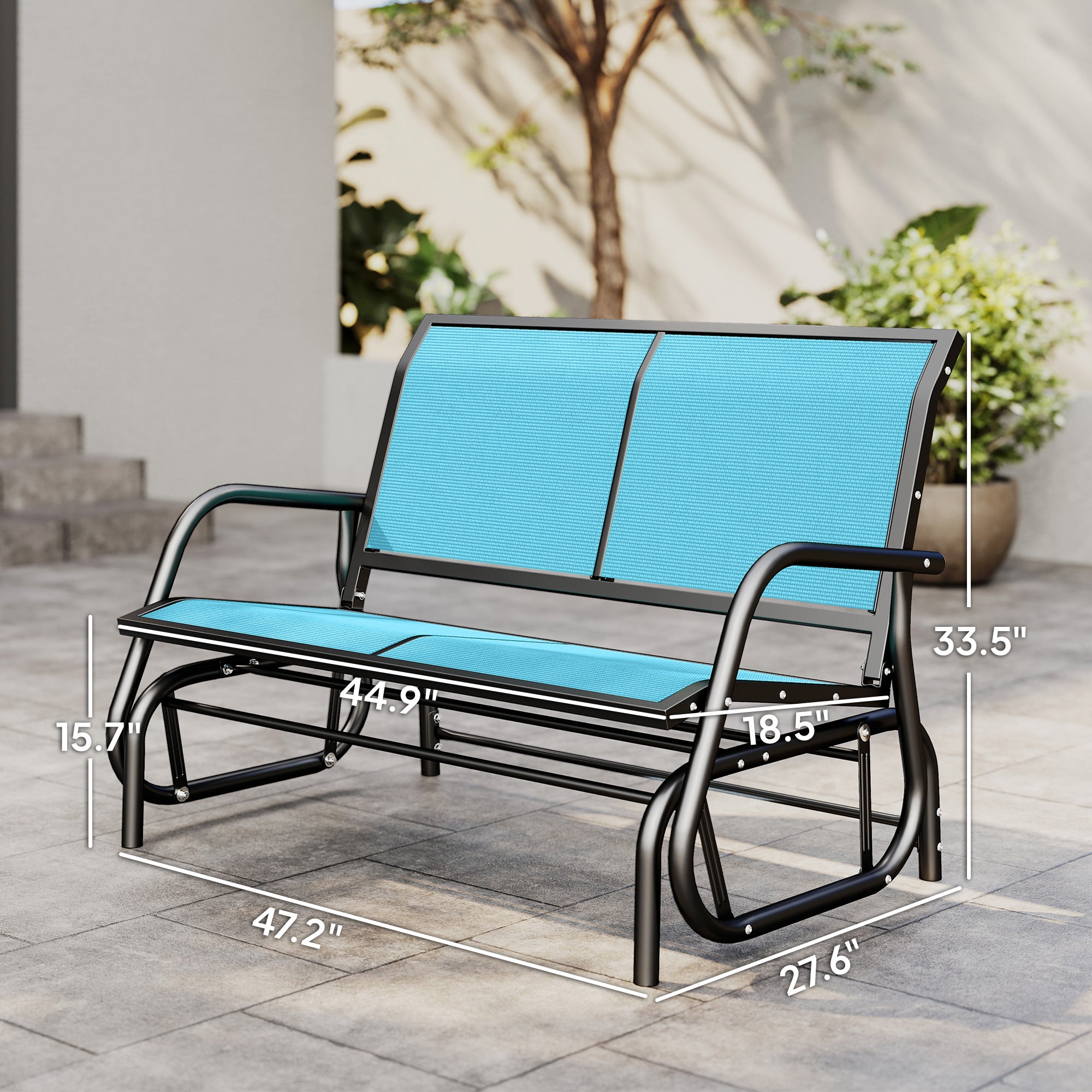 2-Person Outdoor Glider Bench, Patio Double Swing Rocking Chair Loveseat w/Powder Coated Steel Frame for Backyard Garden Porch, Blue