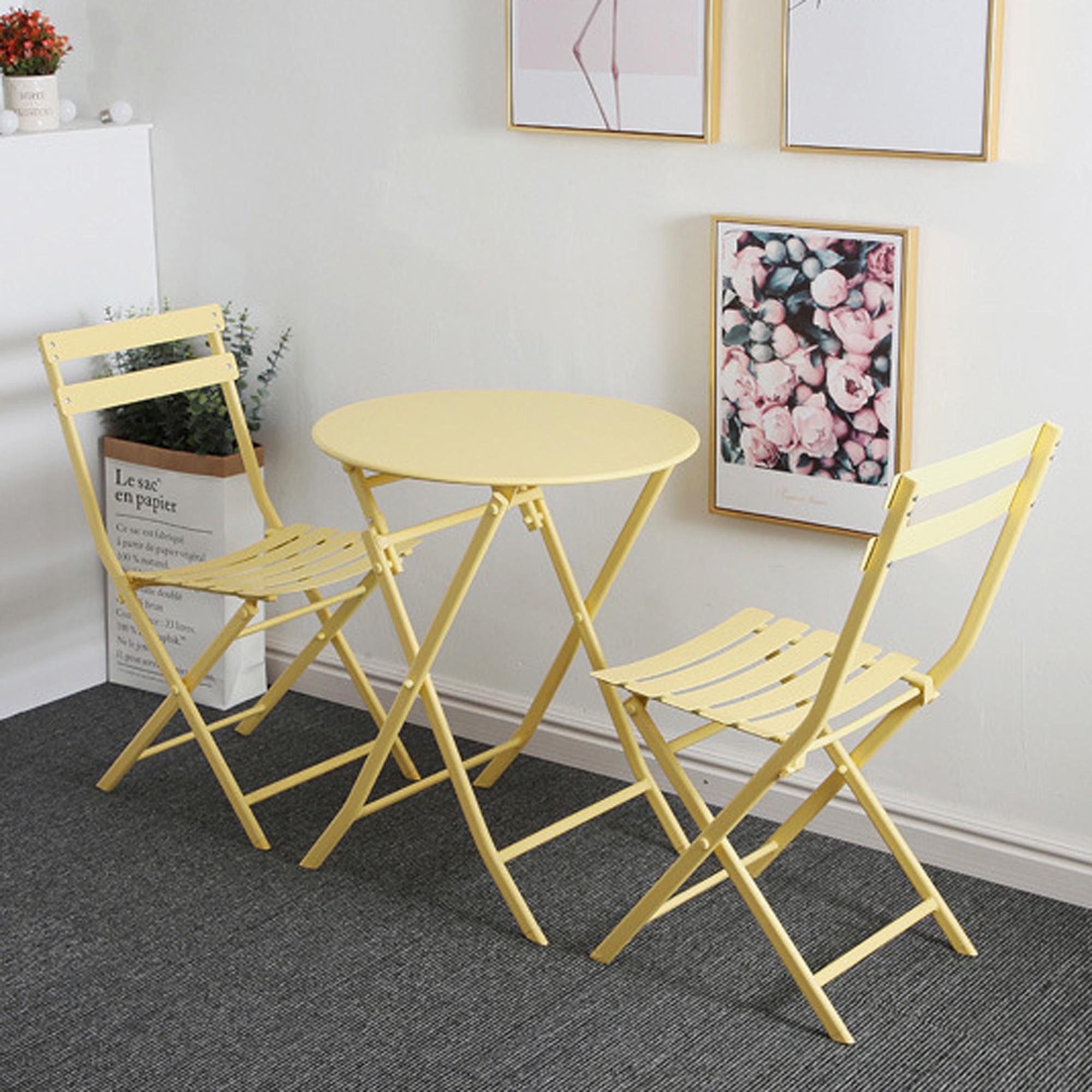 3-Piece Patio Bistro Set with Foldable Round Table and Chairs, Scratch and Rust Resistant, Yellow