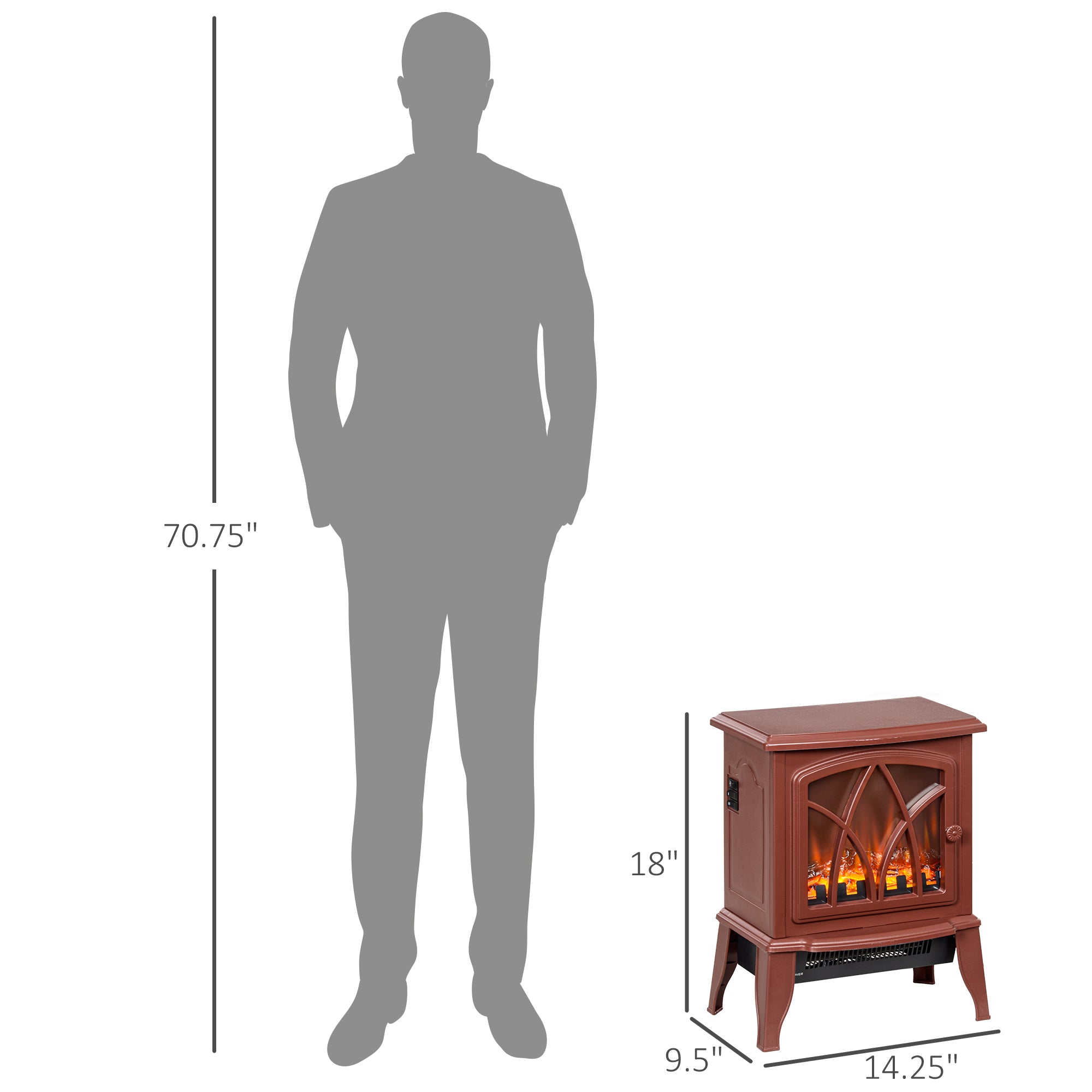 Electric Fireplace Heater, Freestanding Fireplace Stove with Realistic Flames Overheating Protection 750W/1500W, Red