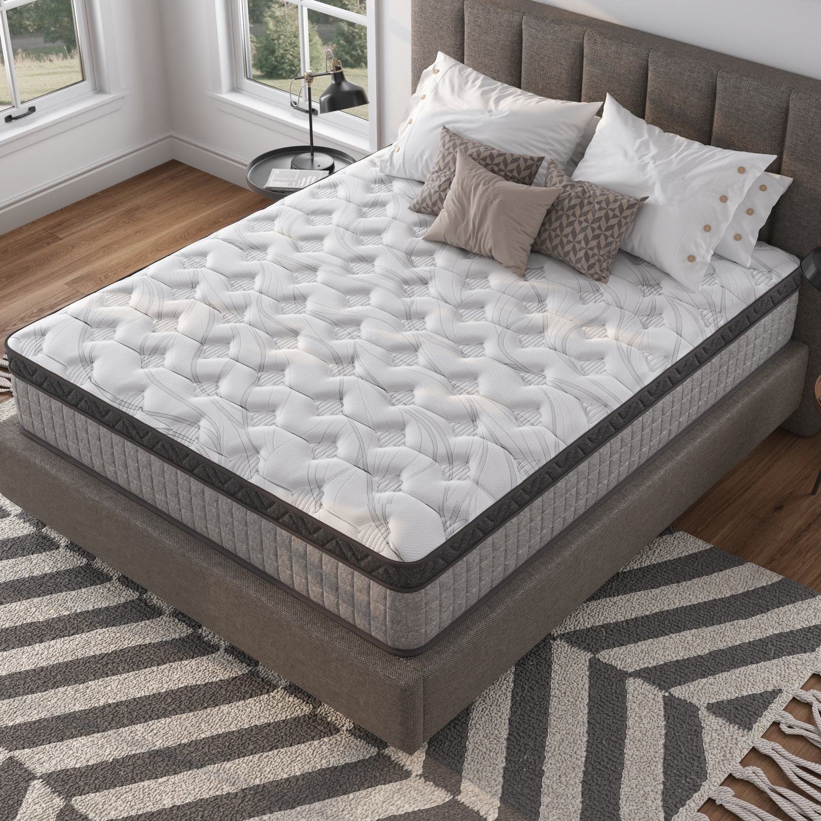 10" Twin Diamond Innerspring Hybrid Mattress with Cooling Gel Memory Foam, Pressure Relief, Motion Isolation, 75" L x 38" W x 10" H, Gray