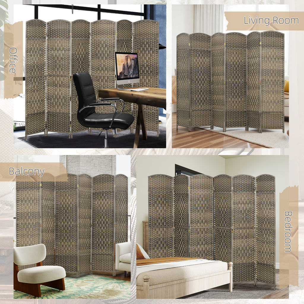 Folding Room Divider Screen 6 Panel 6' Tall Privacy Screen Freestanding Wood Partition for Home Office, Dark Rustic Oak