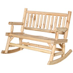 2-Person Wood Rocking Chair with Log Design, Heavy Duty Loveseat with Wide Curved Seats for Patio, Backyard, Garden, Natural
