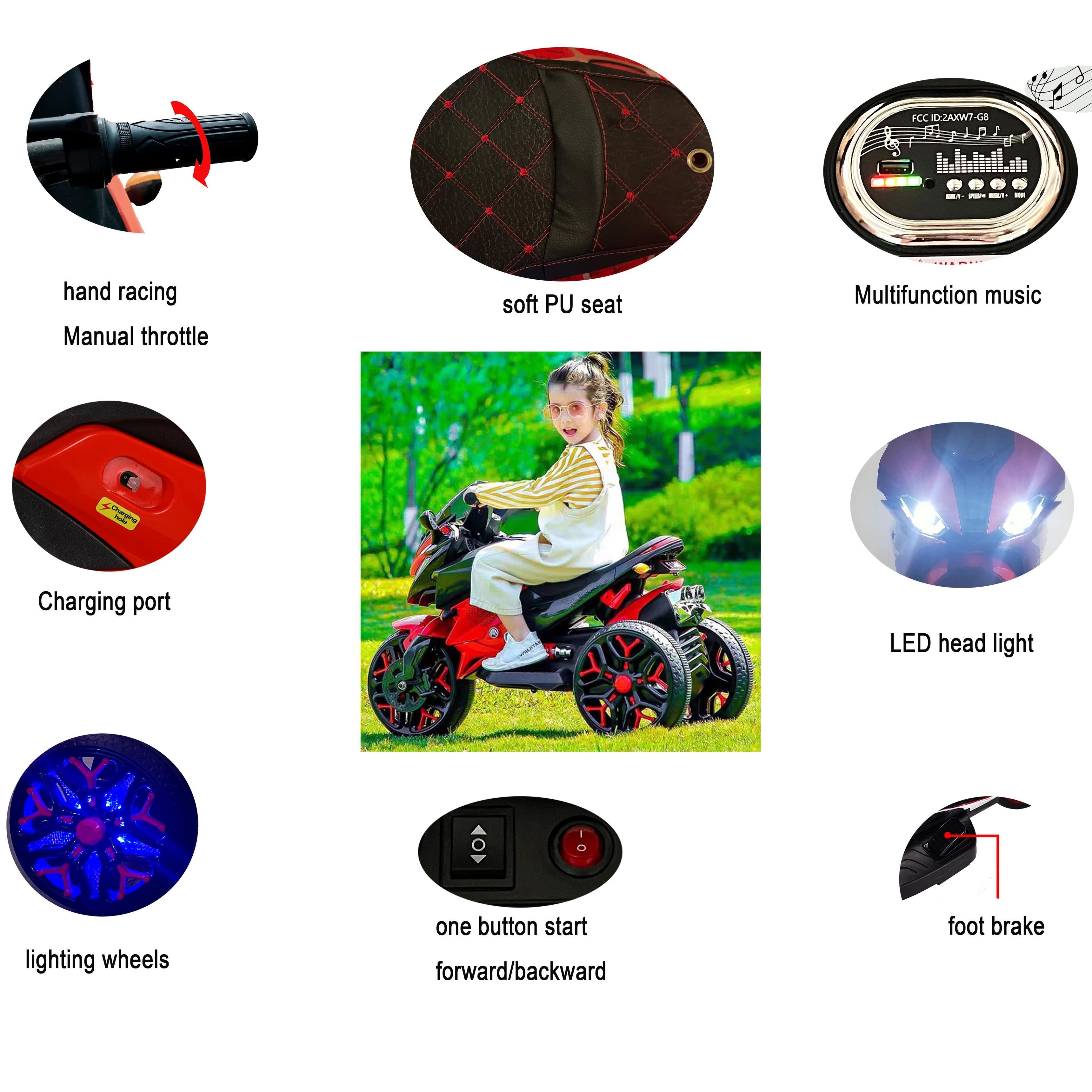3-Wheel 12V Kids Electric Ride-On Motorcycle with Training Wheels and Headlight, Motorbike with MP3/USB, 43.5'' L x 23.5'' W x 29'' H, Yellow