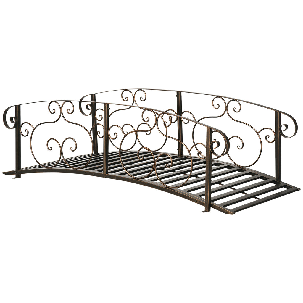 6' Metal Arch Backyard Garden Bridge, Safety Siderails, Arc Footbridge for Backyard Creek, Stream, Pond, Bronze