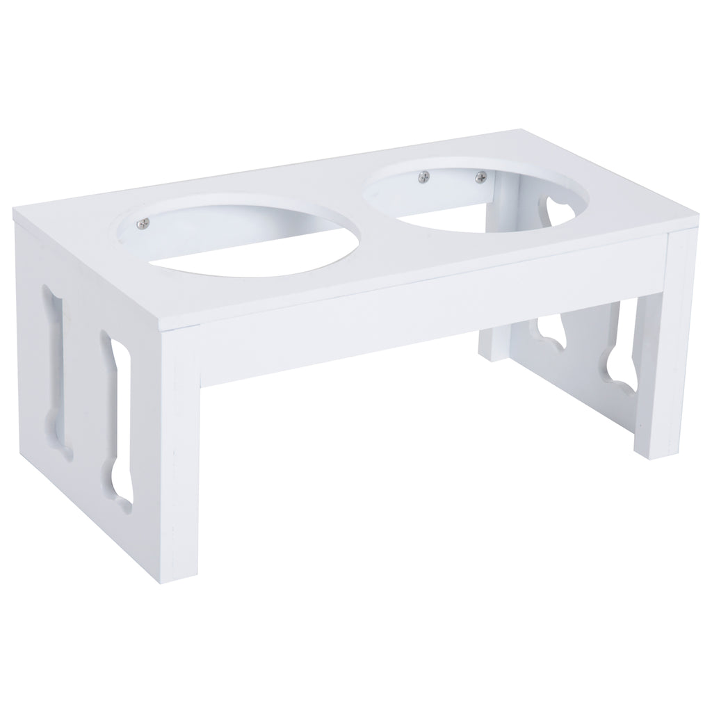 23" Modern Decorative Raised Dog Bowls, Wooden Heavy Duty Pet Food and Water Bowl, Elevated Feeding Station, White