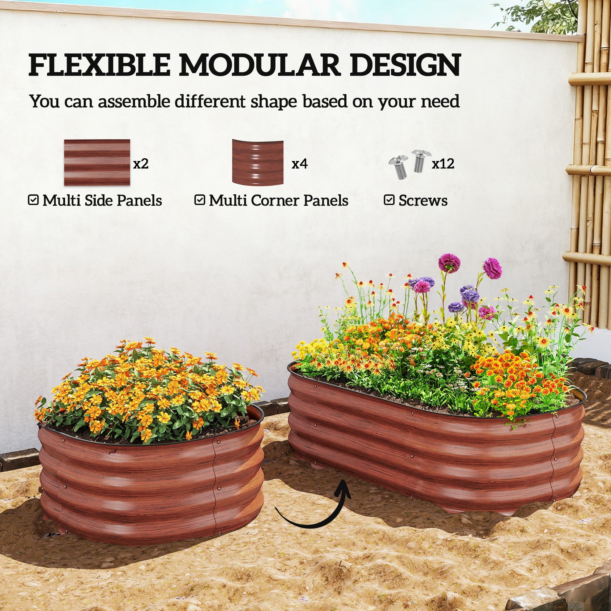 3.4' x 2' x 1' Galvanized Raised Garden Bed Kit, Metal Planter Box with Safety Edging, Brown