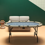 Foldable Poker Table Blackjack Texas Holdem Poker Game Table with Cup Holders, 70" Oval, Blue