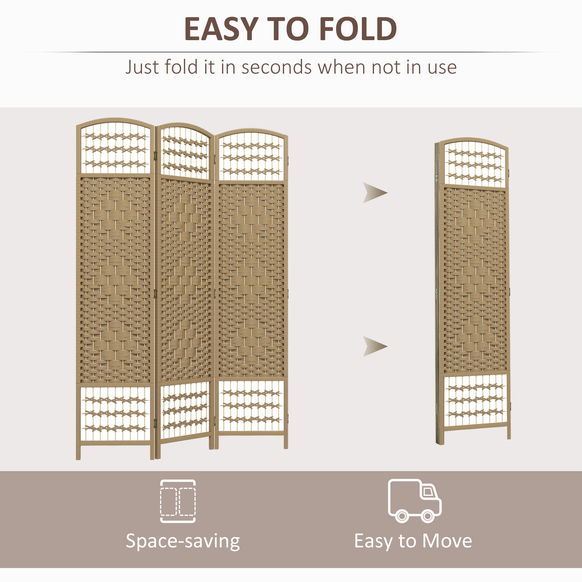 3 Panel Folding Room Divider Portable Privacy Screen Wave Fiber Room Partition for Home Office Natural