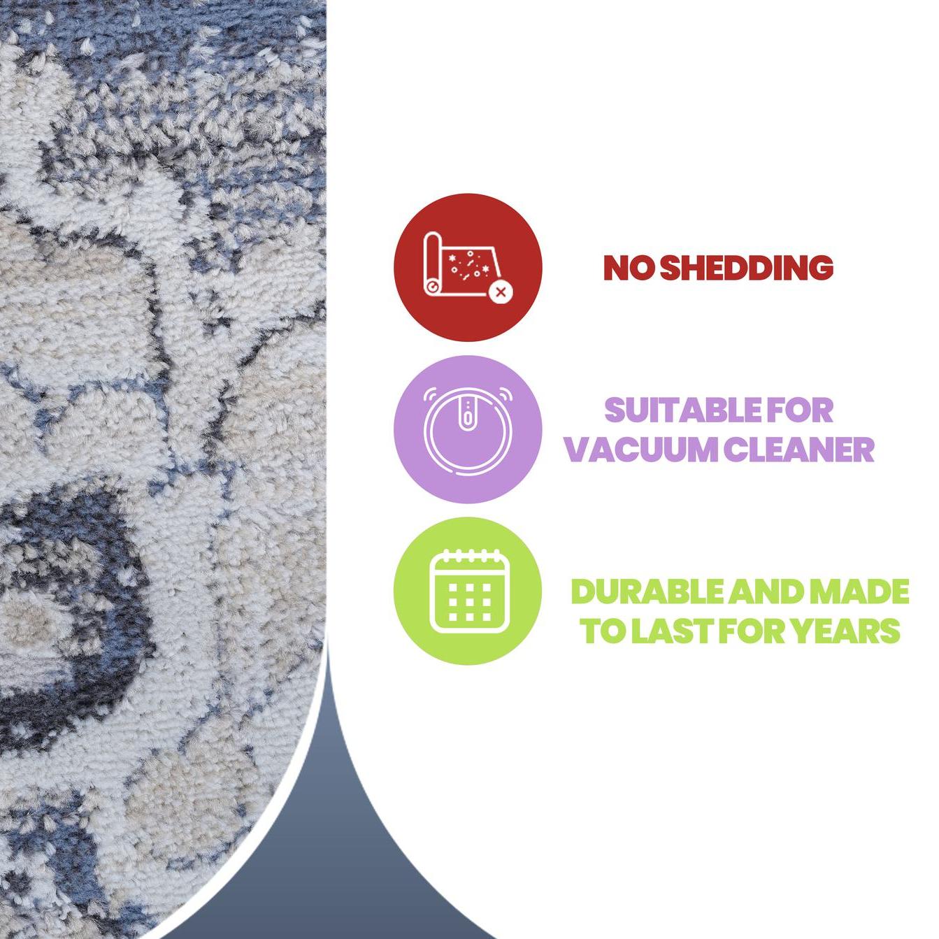 6x9 Stain-Resistant Area Rug with Cotton Backing, Medium Pile Height, Kid and Pet-Friendly Carpet, 93" L x 79" W x 0.3" H, Cream+Blue