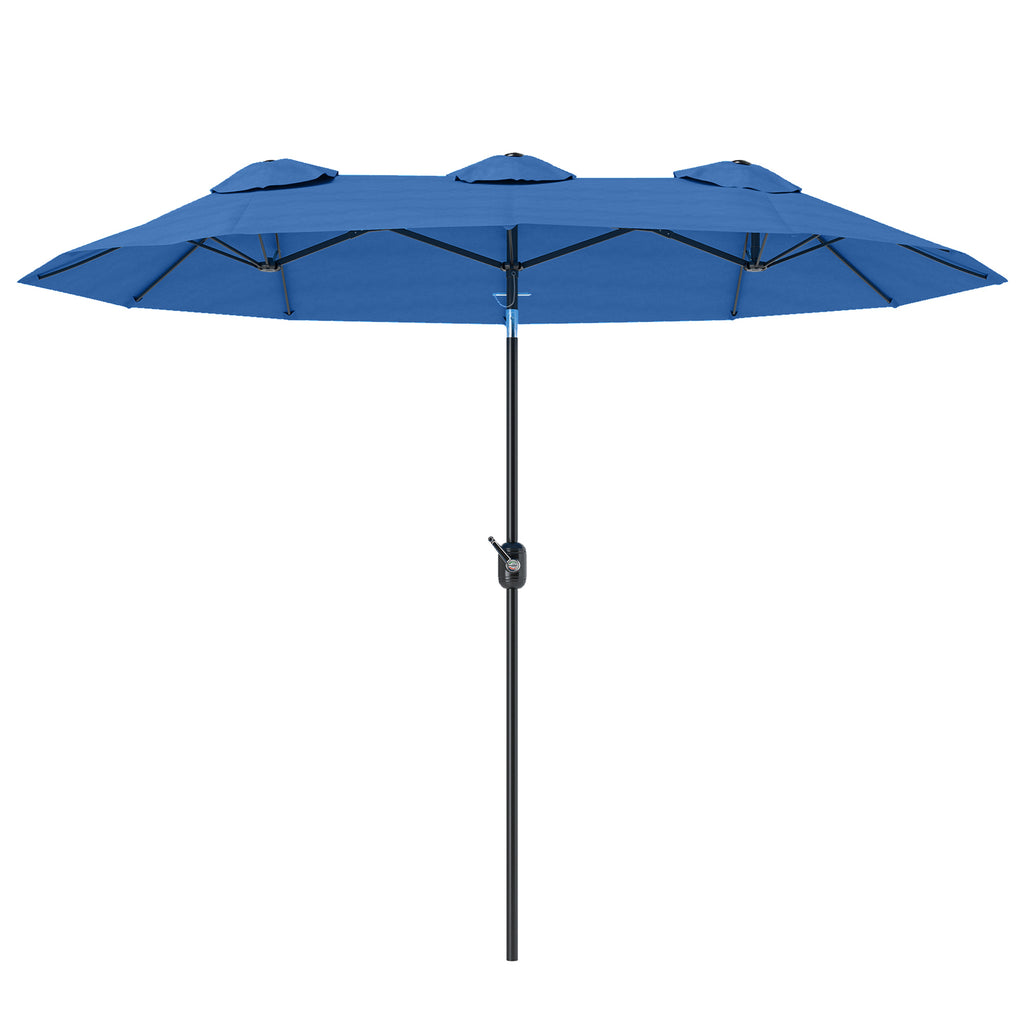 Double-sided Patio Umbrella, 9.5' Outdoor Umbrella with Push Button Tilt and Crank, 3 Air Vents and 12 Ribs, Navy Blue