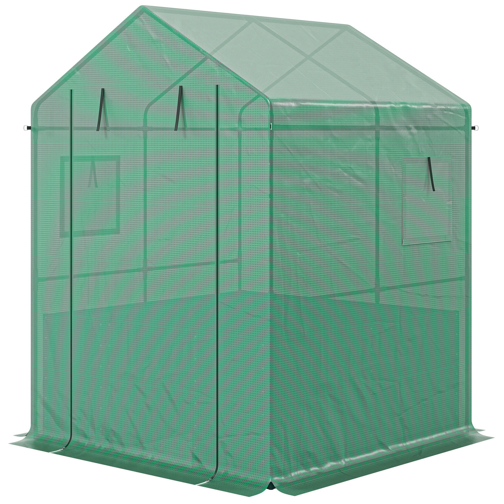 Greenhouse with Raised Garden Bed, Galvanized Steel Outdoor Greenhouse with Roll Up Door, 56" x 56" x 75", Green