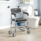 3-in-1 Shower Commode Wheelchair, Accessible Transport Commode Medical Rolling Chair, Black