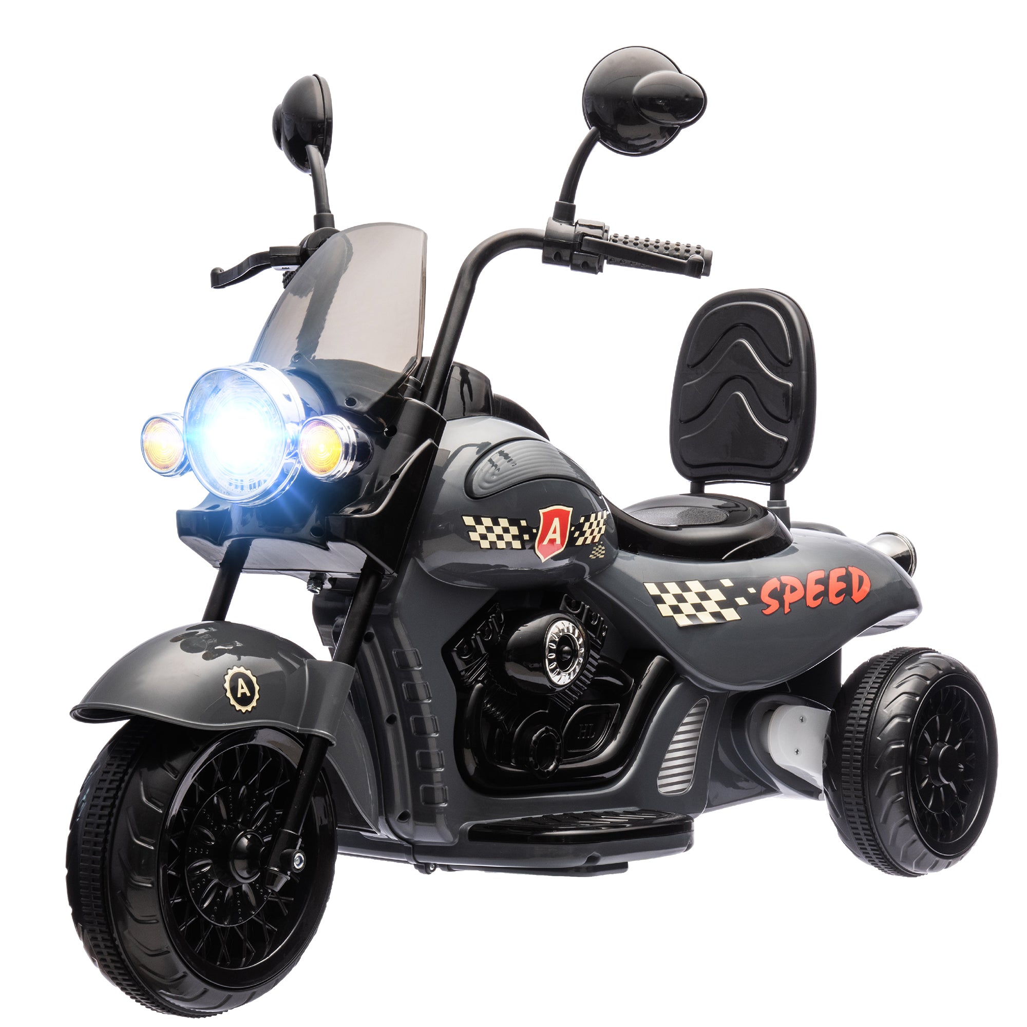 6V 3 Wheel Electric Motorcycle for Kids, Battery Powered Motorbike w/ Headlights, Music, Forward & Reverse, Gray