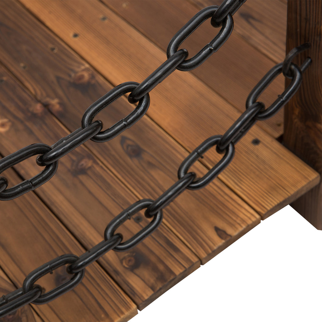 5 ft Wooden Garden Bridge Arc Footbridge with Metal Chain Railings & Solid Fir Construction, Carbonized