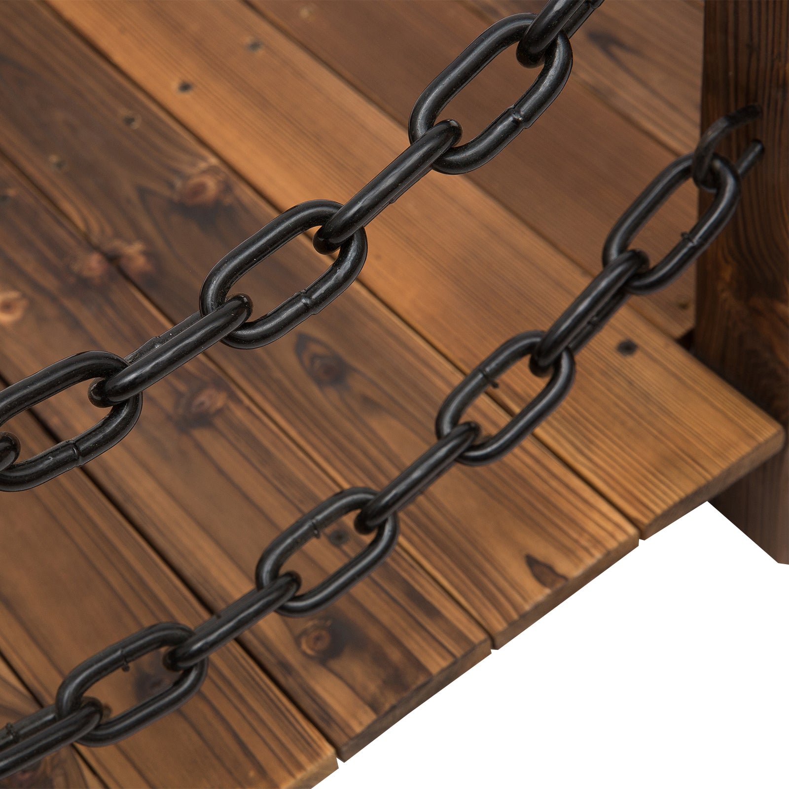 5 ft Wooden Garden Bridge Arc Footbridge with Metal Chain Railings & Solid Fir Construction, Carbonized