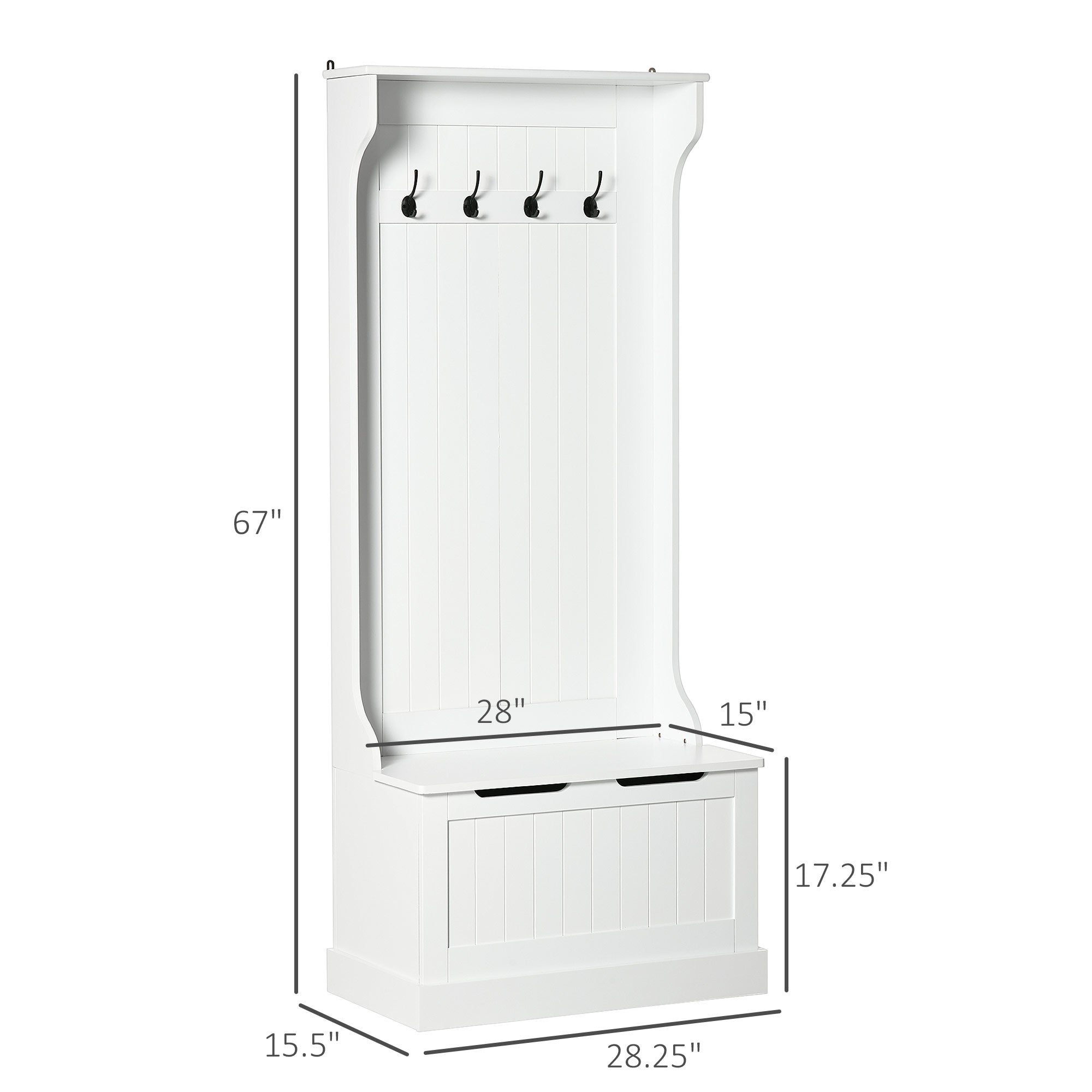 Hall Tree with Coat Rack, Storage, and Sitting Bench, White