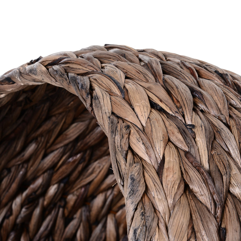 Handwoven Elevated Cat Bed with Rotating Basket and Soft Cushion, Wicker Cat Egg Chair with Stand, Brown
